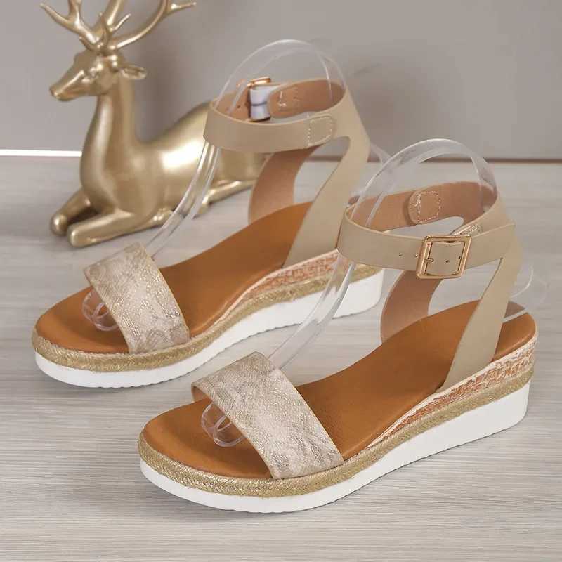 Amkle Strap Wedge Sandals for Women Summer 2024 High Heel Open Toe Buckle Gladiator Shoes Woman Non Slip Platform Sandals Female CI240806
