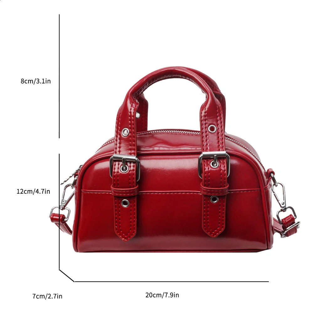 Retro Red Womens Backpack Stray Bag Patent Leather Multi Pocket y ner Handbag Shoulder 240724
