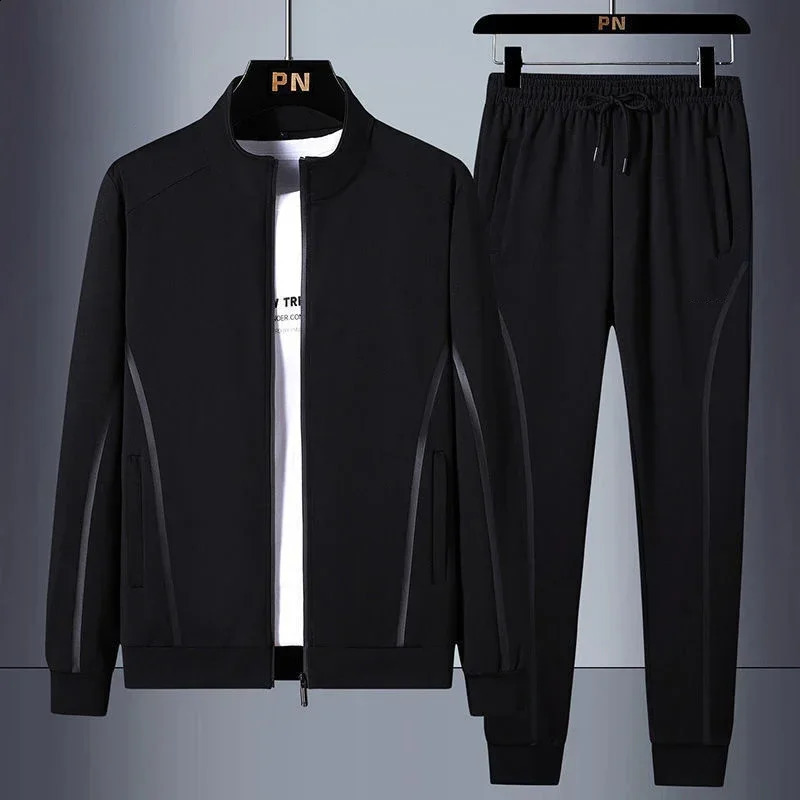 Mens Track and Field Wear Spring Leisure Jogging Set Mens Zipper Open Skirt Jacket 2PCSSports Pants Fitness Gym Mens Sports Wear 240827
