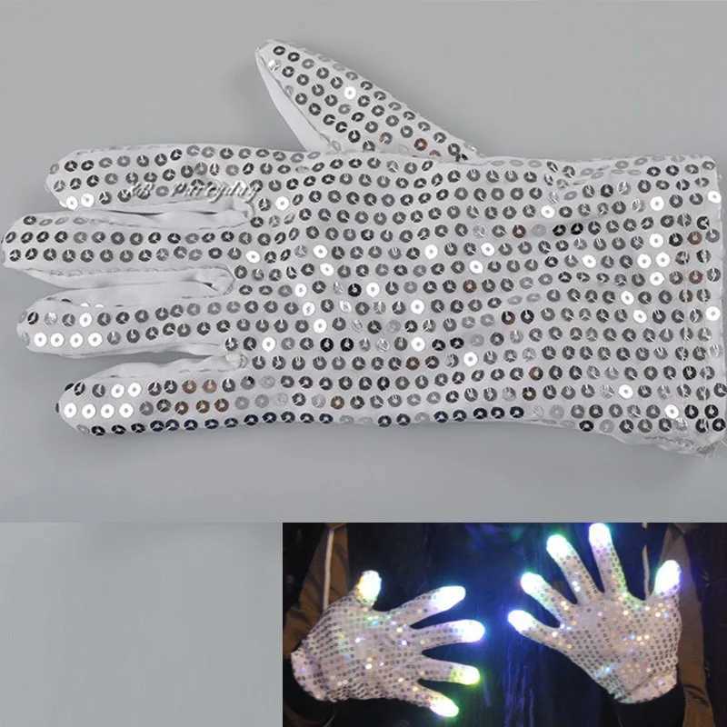 LED Sequin White Rave Flashing Gloves Glow Light Up Finger Tip Lighting Glove Birthday Gift Luminous Costumes Wedding Festival Y240817