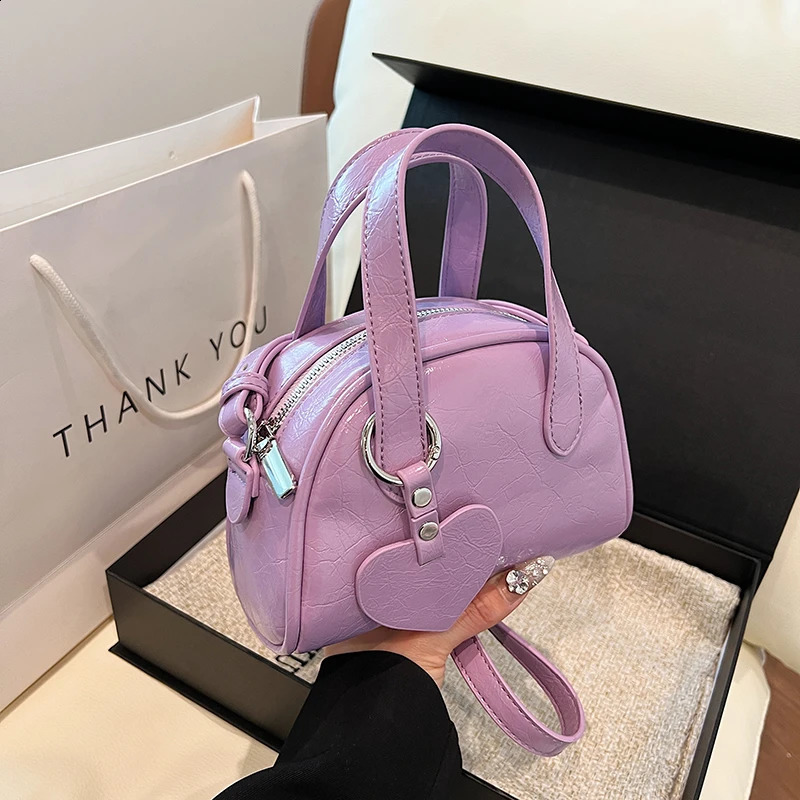 Silver Crossbody Bags With Short Handle For Women Y2K Mini Purse Purple PU Leather Female Handbags Classic Bag 240817