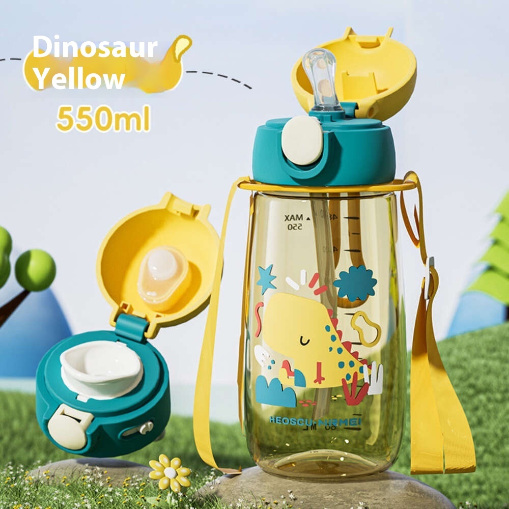 Plastic cup, children's sports anti fall straw cup, direct drinking cup, spring and summer student specific water cup for school