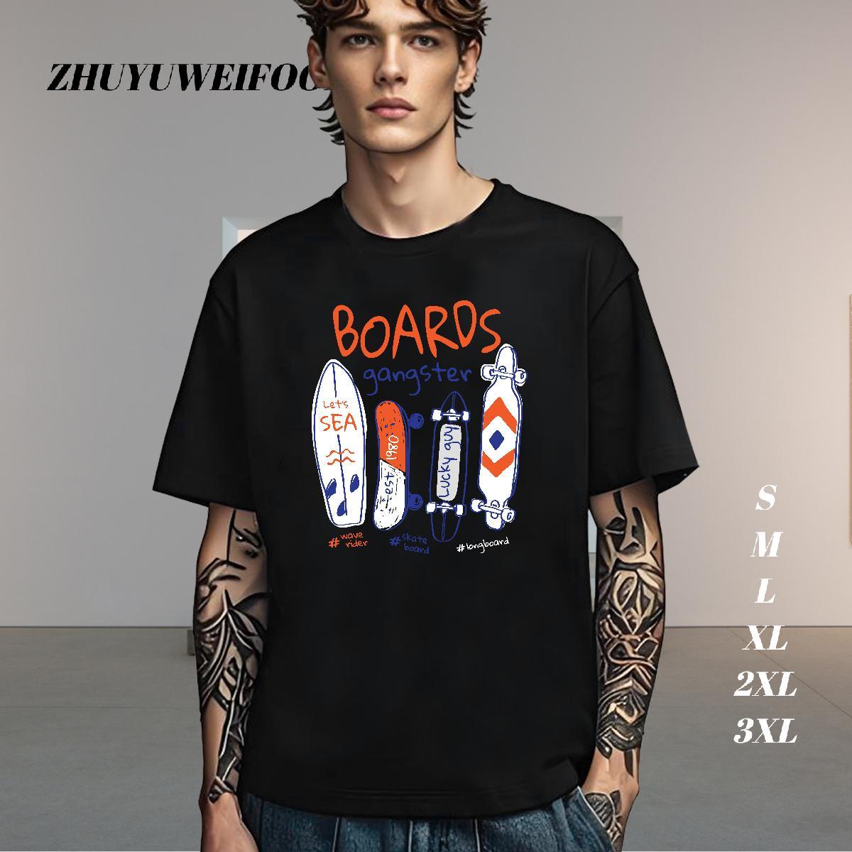 Cool T-Shirts 230g Pure Cotton letter Street Casual Floral Print Short Sleeve O-Neck Tshirts 2024 DIY Top Tees