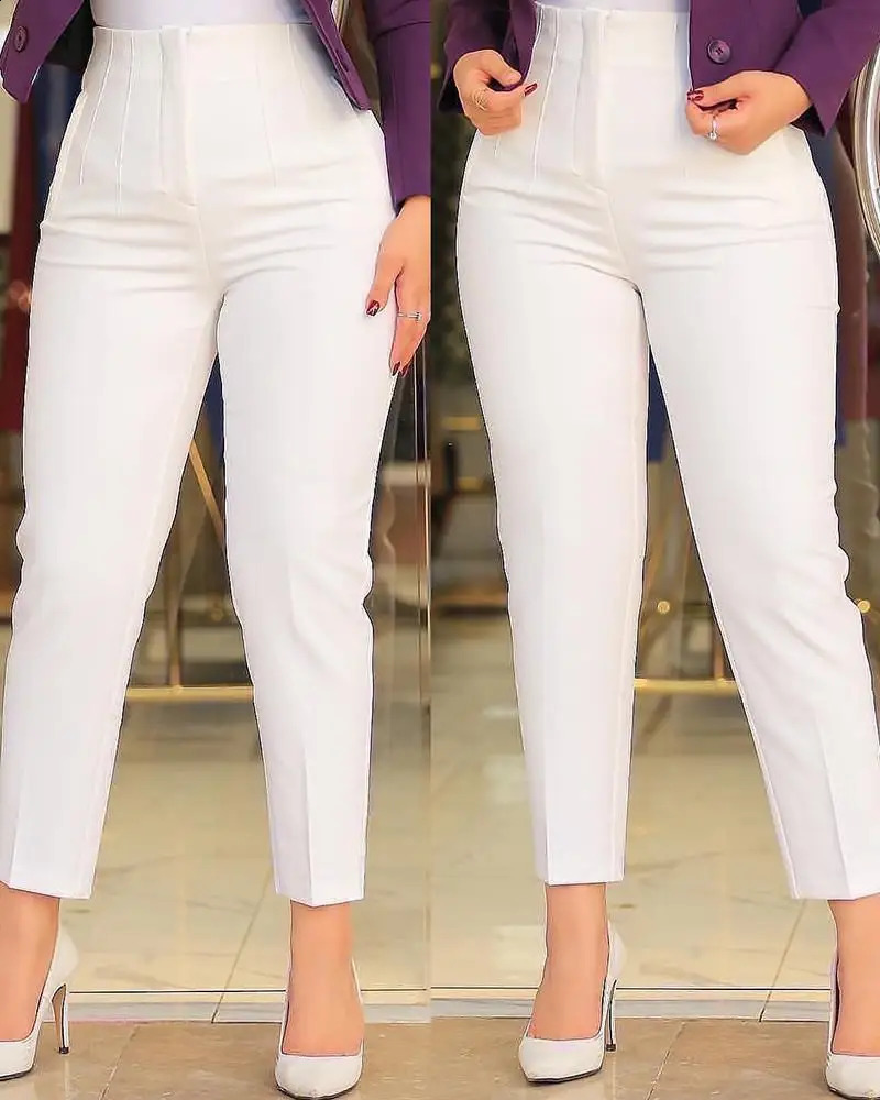 2024 Elegant High Waist Cropped Work Pants For Women Black AllMatch Daily Office Formal Wear Fashion Trousers OL 240816