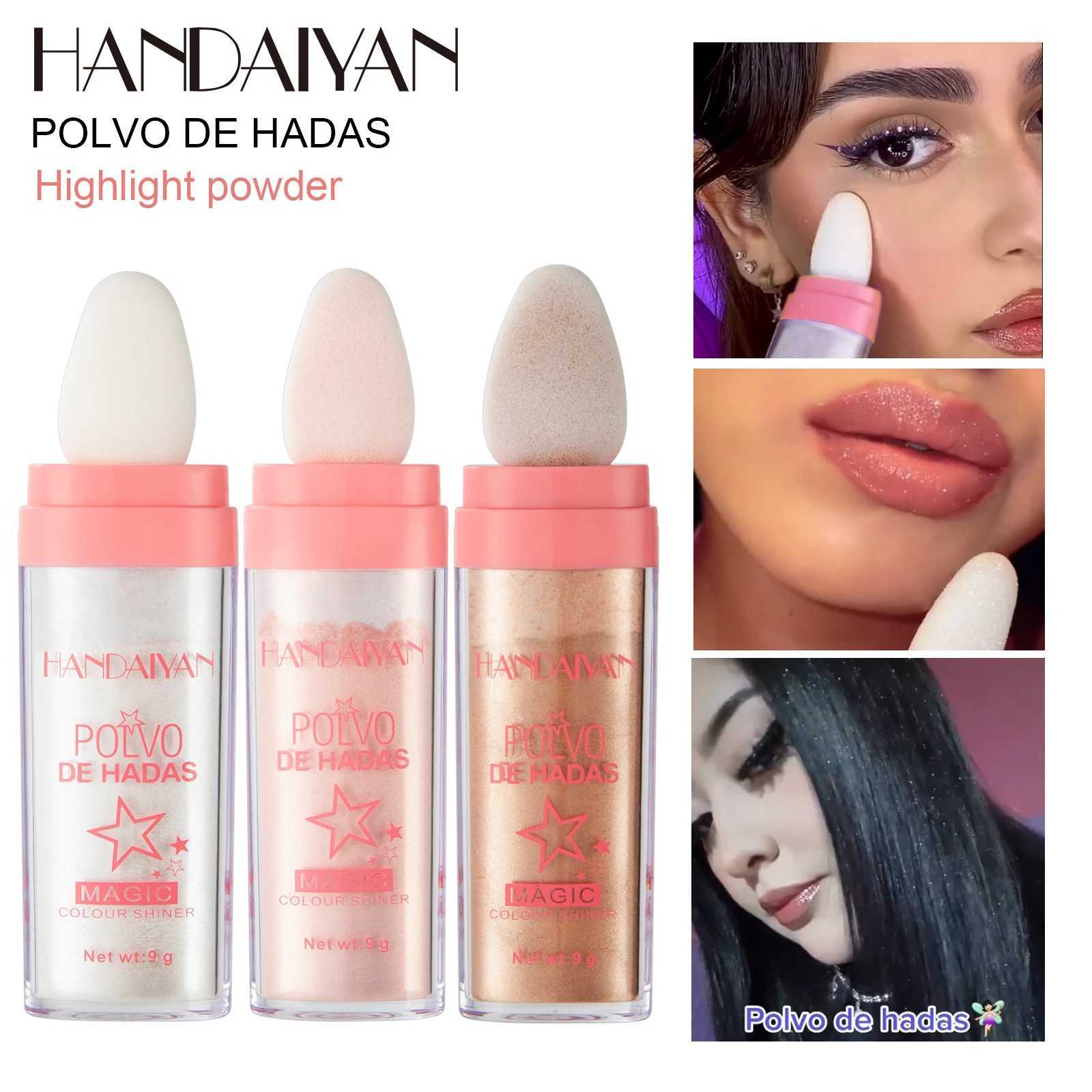 HANDAIYAN 3 Colors Glitter Powder Highlighter Makeup Body Brightens the Natural Face Blusher Fairy Highlight Patting Powder Y240816