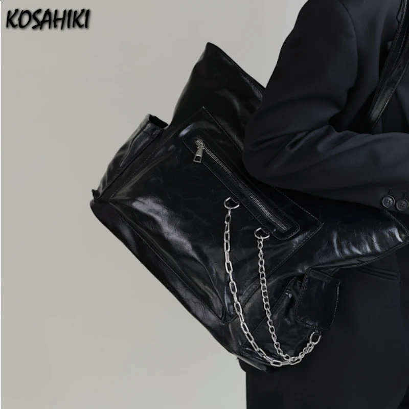 Trendy Women Sweet Shoulder Underarm Bag All Match Solid Chain Handbags Korean Office Lady Y2k Tote Bags High-capacity 240816