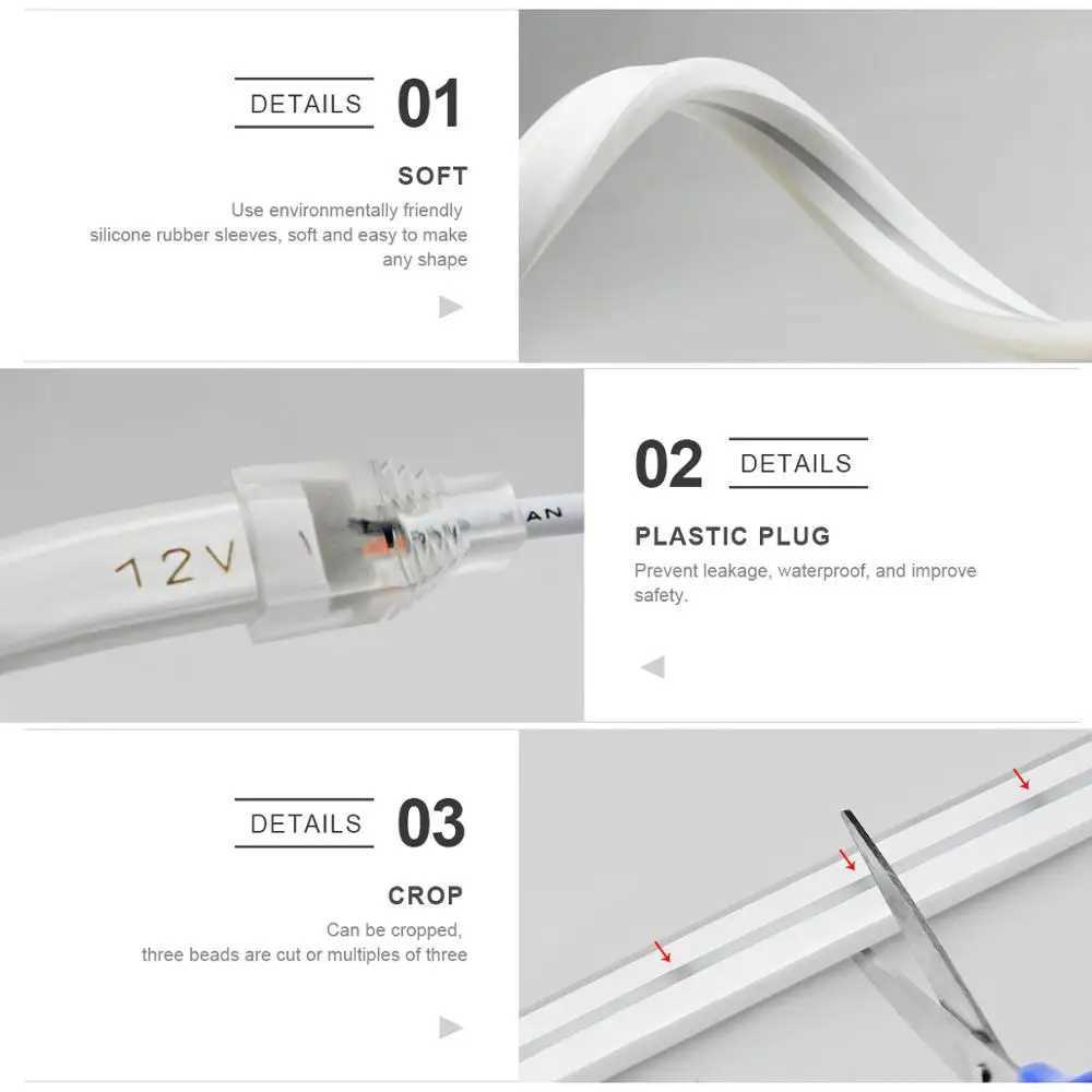 12V LED neon light flexible strip light bedroom game room wall hanging Christmas party decoration waterproof B240817