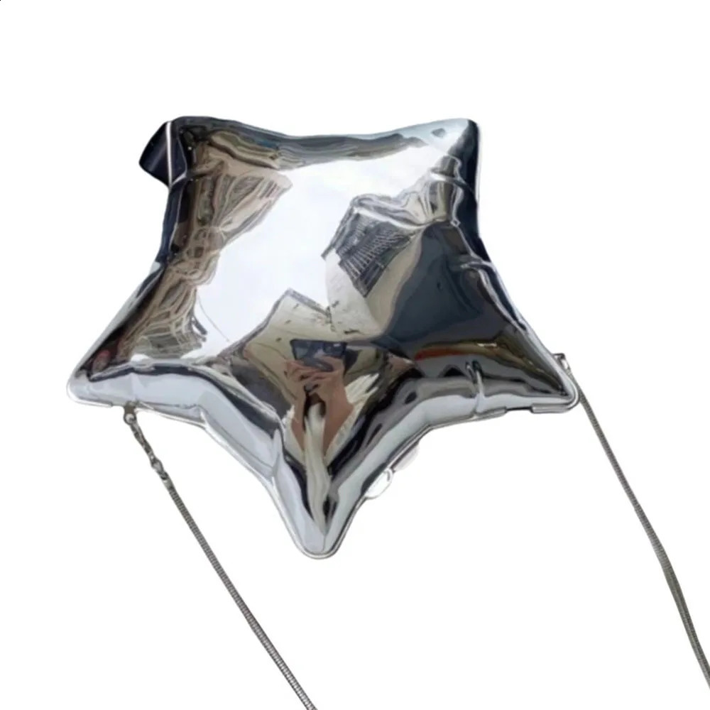 1Pc Nice n Gold And Silver Chain Womens Evening Bags 2024 Bright Face Five Pointed Star Shoulder Bag Funny Party 240816Z