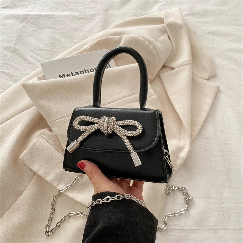 Bow n Solid Color Mini Shoulder Bag PU Leather Flap Crossbody Bags for Women 2024 Fashion Female Chain Purse and Handbags 240816