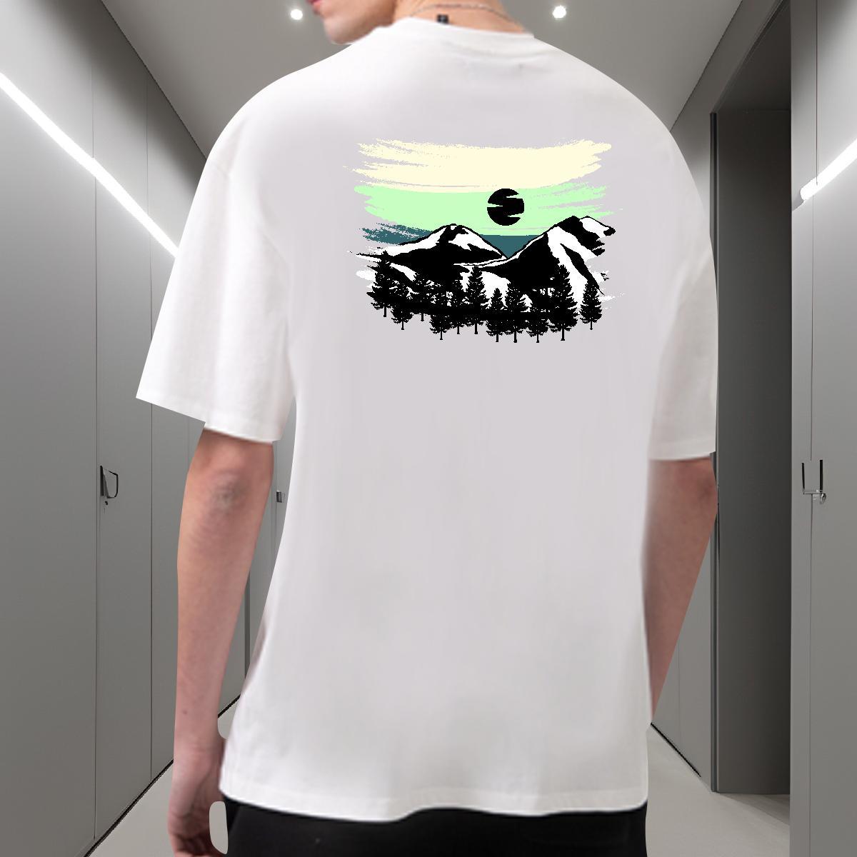 Free Shipping Man T Shirts 230g 100% Cotton mountains Outdoor Black White Breathable Crew Neck Men Clothes T-Shirt DIY Customized Tops Tees