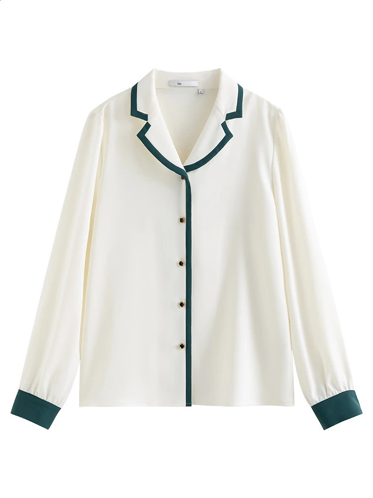 FSLE Collar Full Sleeve Straight Contrast Shirt Office Womens Solid Polyester 240814