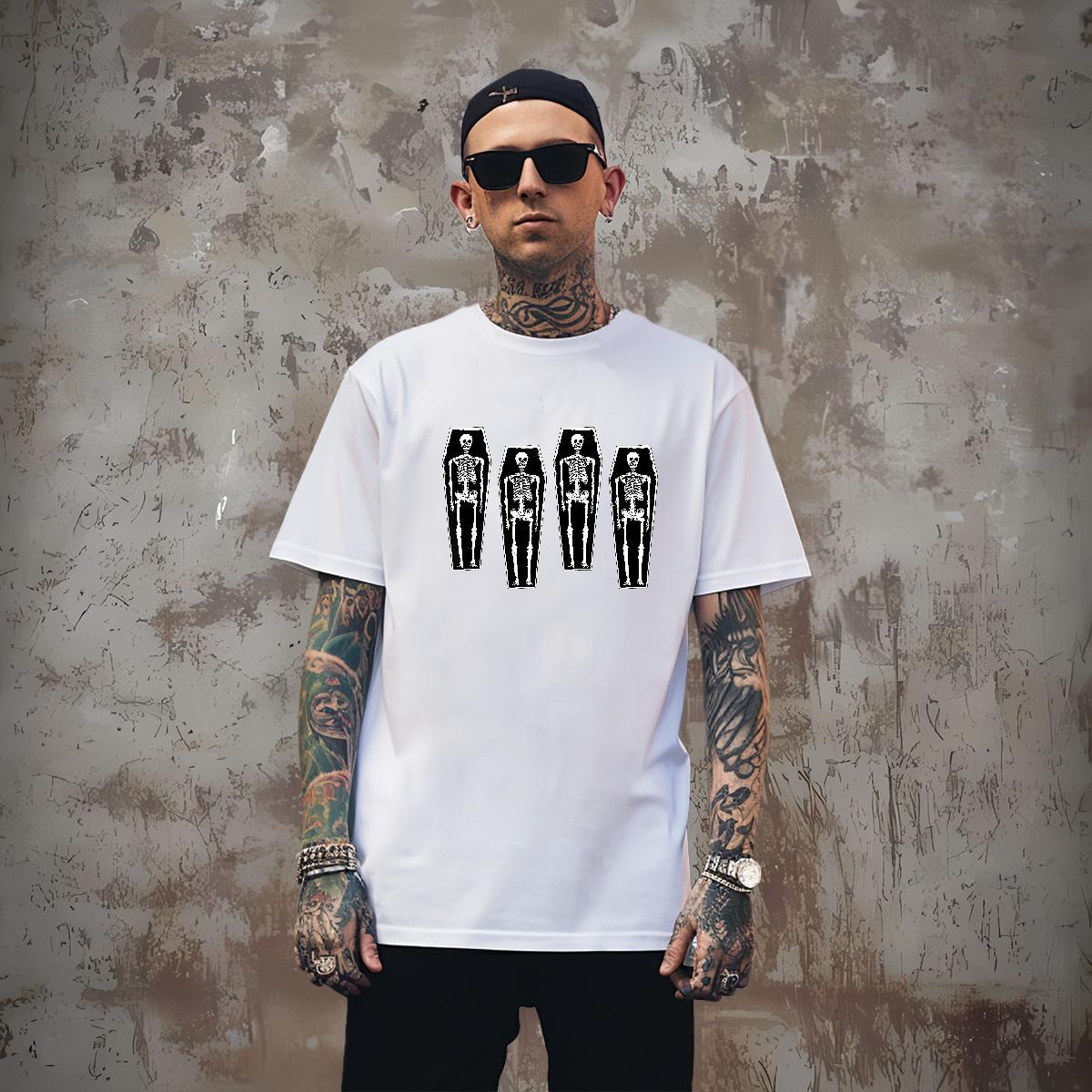Comfortable T shirt 230g Pure Cotton skull Street Casual Cartoon Print Breathable Soft Tshirt for Man Woman New Tees Shirts
