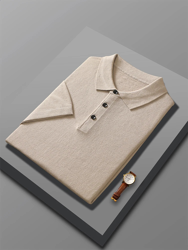 Mens Summer High Quality Polo Neck Knitted ShirtMens Casual Short Sleeve Sweater Big Wool Tshirt w240816