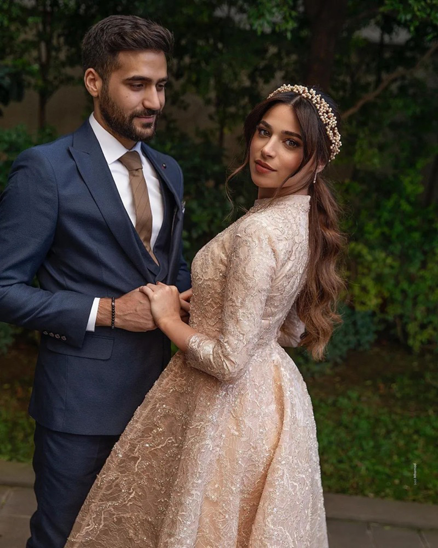 arabic aso ebi gold muslim lace wedding dresses beaded aline bridal dresses vintage sexy wedding gowns