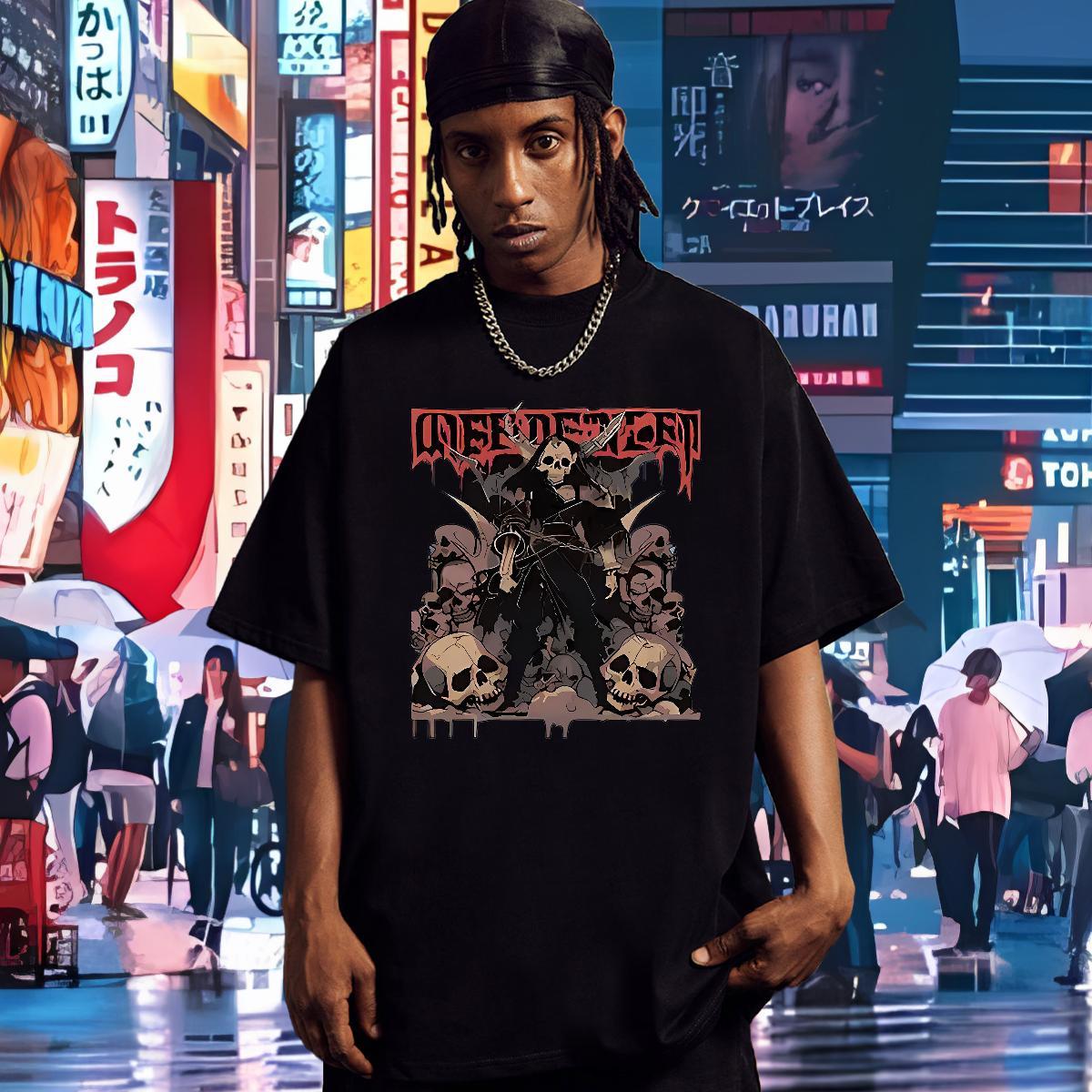 Unisex T Shirts Men 100% Cotton 230g skull Anime Printing Street Cartoon Print Round Neck Short Sleeve Couples T Shirts Factory Direct Tees