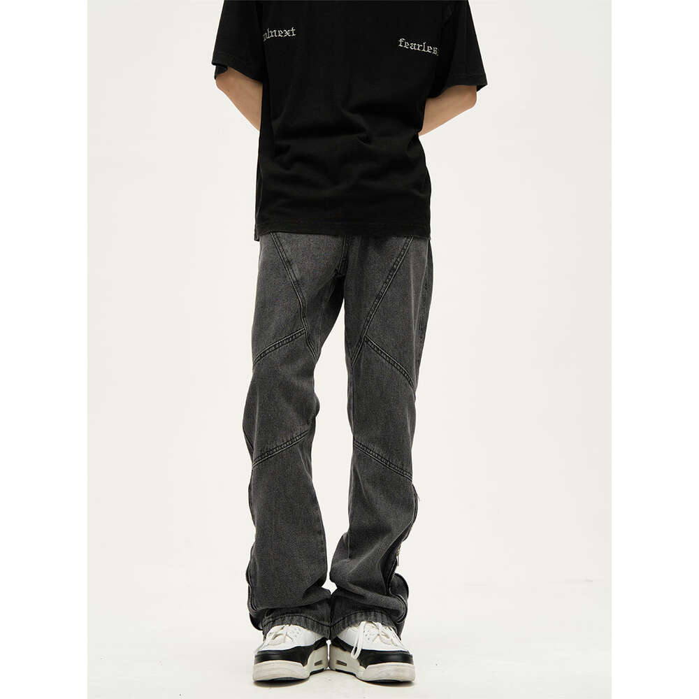 2024 American style splicing niche jeans men's ins trendy brand design sense high street pants couple trend