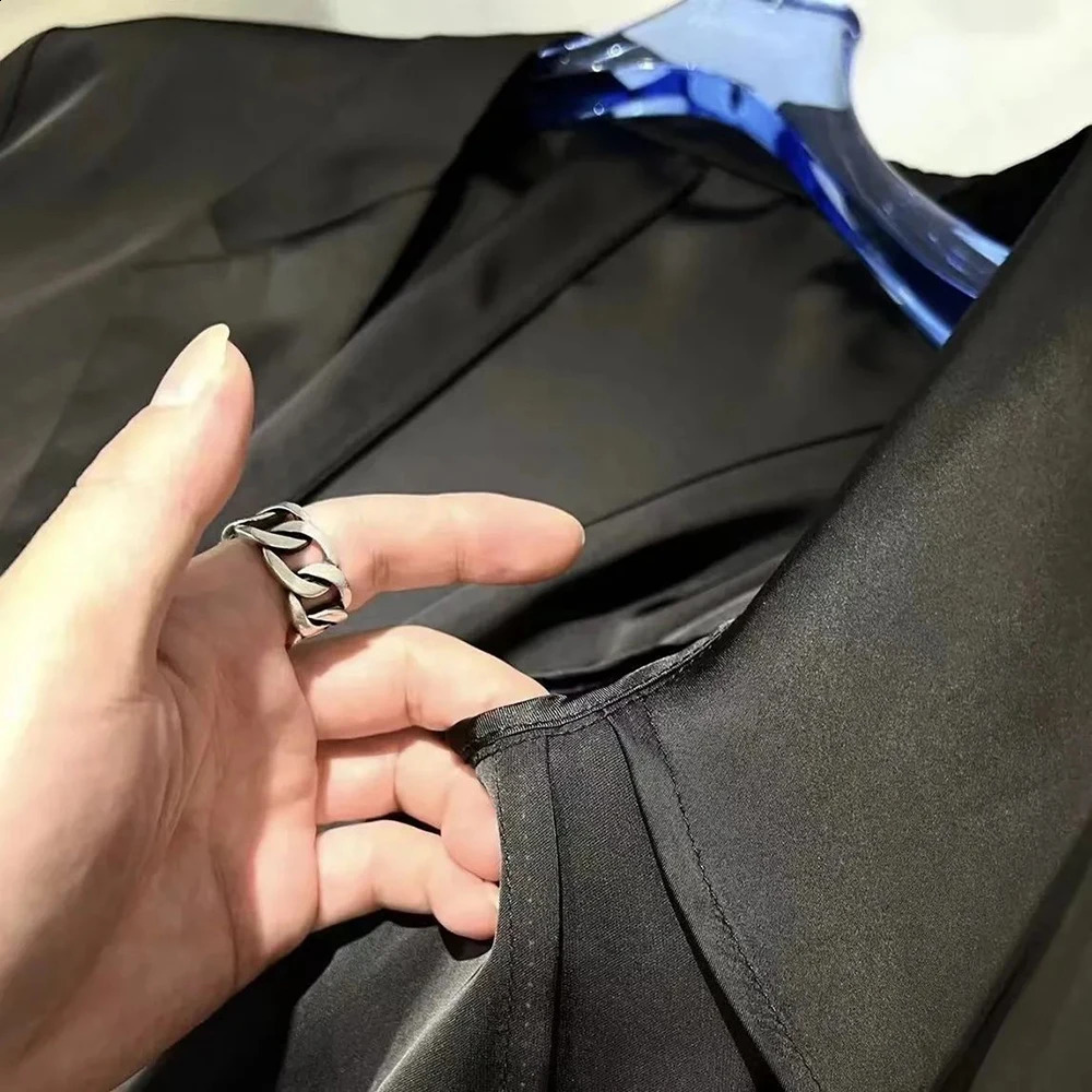 Mens casual suit wide leg pants autumn unisex fashion French solid color elegant two-piece set unisex satin free 240827
