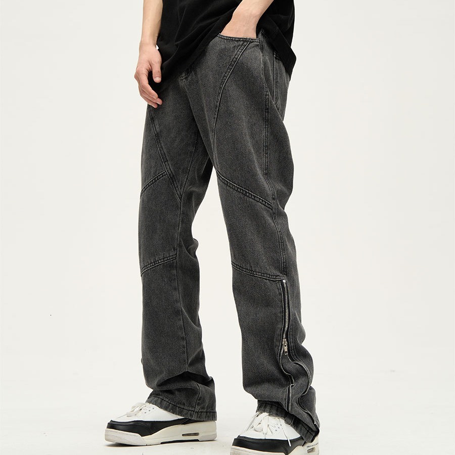 2024 American style splicing niche jeans men's ins trendy brand design sense high street pants couple trend