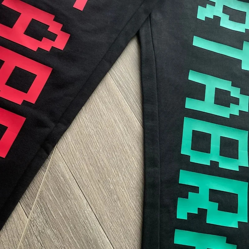 Black Vertebrae Sports Pants for Women 1 Quality Puff Printed Letter Cotton Oversized Jogging Drawstring 240816