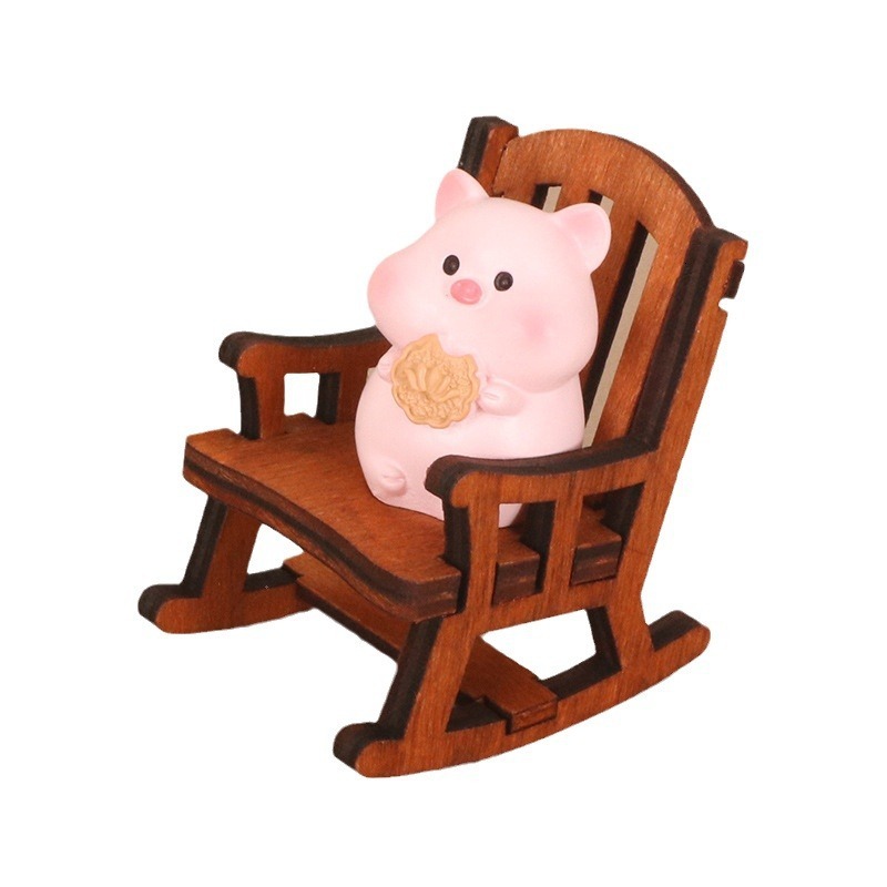 DIY Friendly Mini Pig Rocking Chair in Resin - Perfect Micro Landscape Accessory