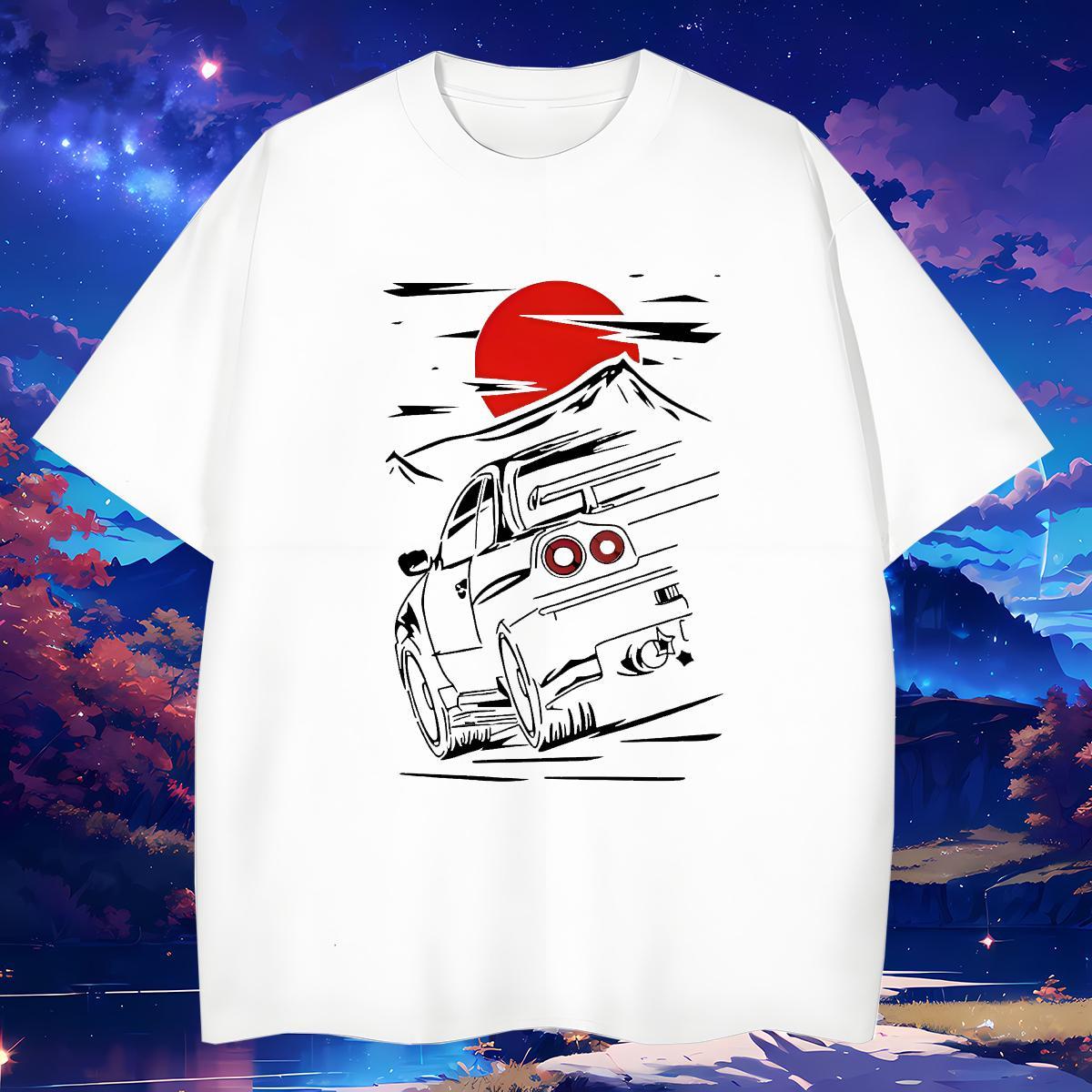 Loose T-Shirts 230g Pure Cotton car Street wear Hip Hop Asian Size Breathable Short Sleeve Men Tees Free Shipping Tee Shirt