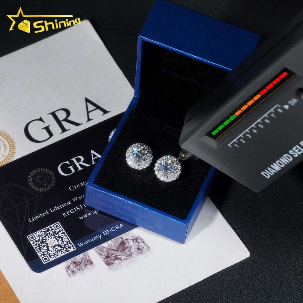Hot Selg Hip Hop Style 6.5MM 8MM 9MM Sier Halo Design Moissanite Elegant Dazzg Dia Stud Earrings