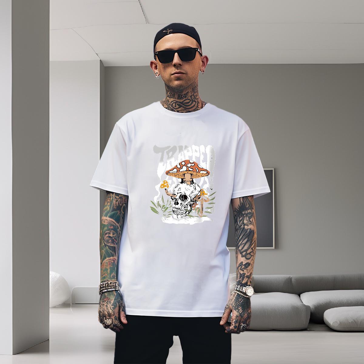Wholesale Mens T Shirts 230g 100% Cotton skull Street Casual Custom Print Plus Size Breathable Crew Neck Tshirt for Man Woman Brand Tees Shirts