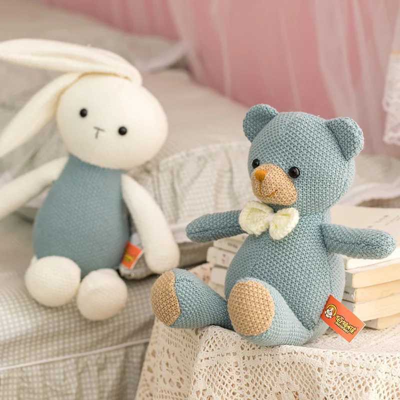 Cute Crochet Bunny Stuffed Animals Plush Toys Hand Knitted Plushies Bear Cuddle Doll for Baby Girls Kids Birthday Party Gift Y240817