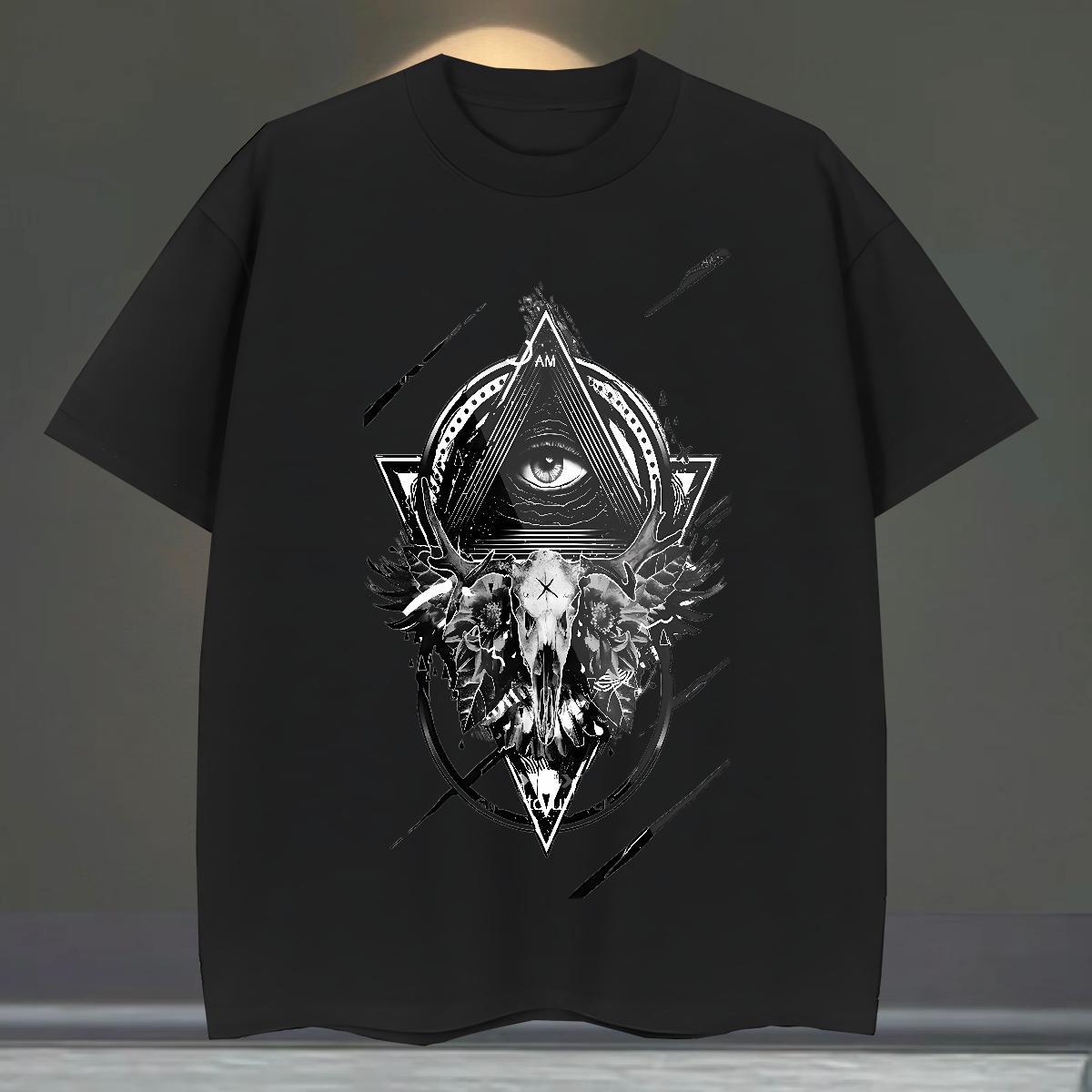 Free Shipping T-Shirts for Men 230g Pure Cotton eye of the devil Street wear Hip Hop DIY Anime Breathable Short Sleeve Men Clothes T-Shirt Factory Dir