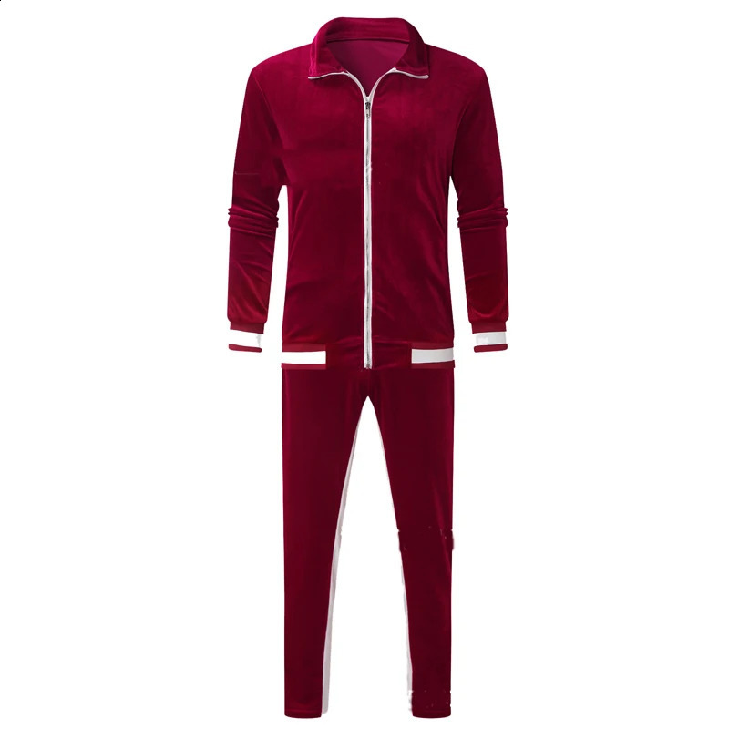 Latest mens velvet sportswear patchwork sportswear mens 2-piece set hooded sweatshirtpants blue sportswear spring autumn sportswear 240827