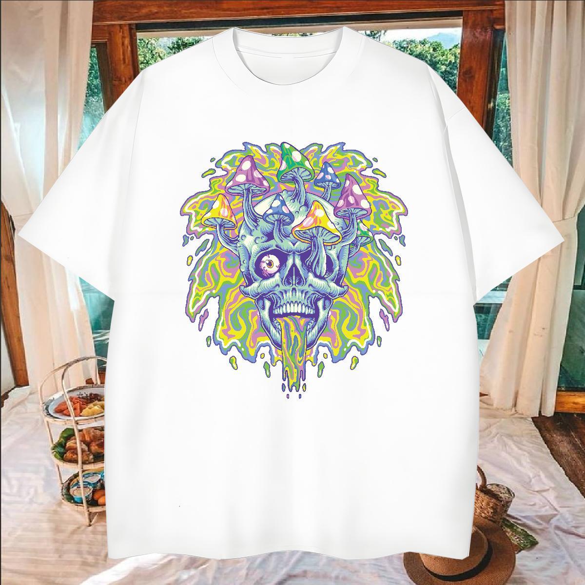 High Quality Man T Shirts 100% Cotton 230g skull Casual Daily Wear DIY Printed Breathable Short Sleeve Men Clothes T-Shirt Fashion New Clothings