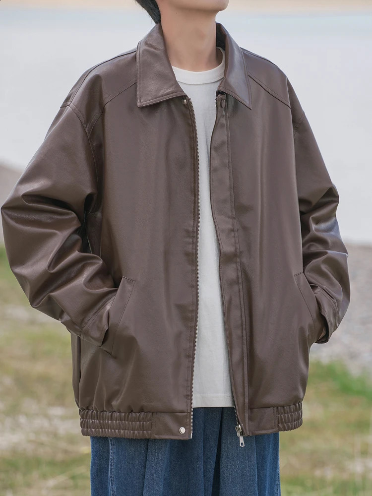 Jackets Men American Retro Y2k Pu-leather High Street All-match Fashion Hipster Overcoats Simple Harajuku Youthful Long Sleeve 240809