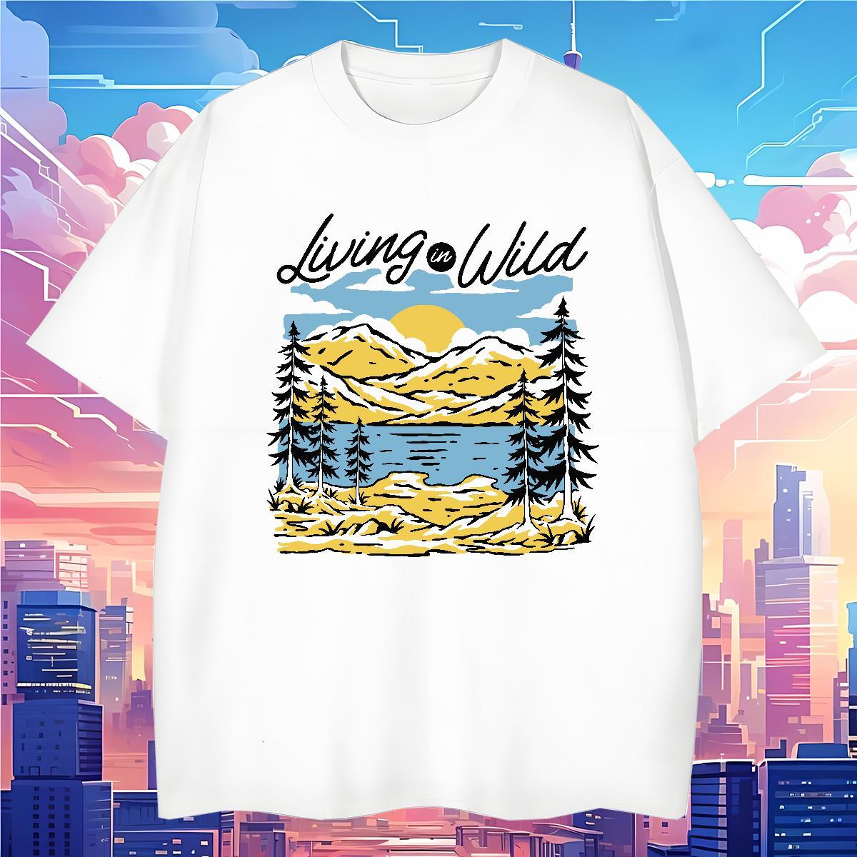 Classic T Shirts Men 230g 100% Cotton mountains Anime Printing Street DIY Short Sleeve Soft Tshirts 2024 Summer Tee Shirt
