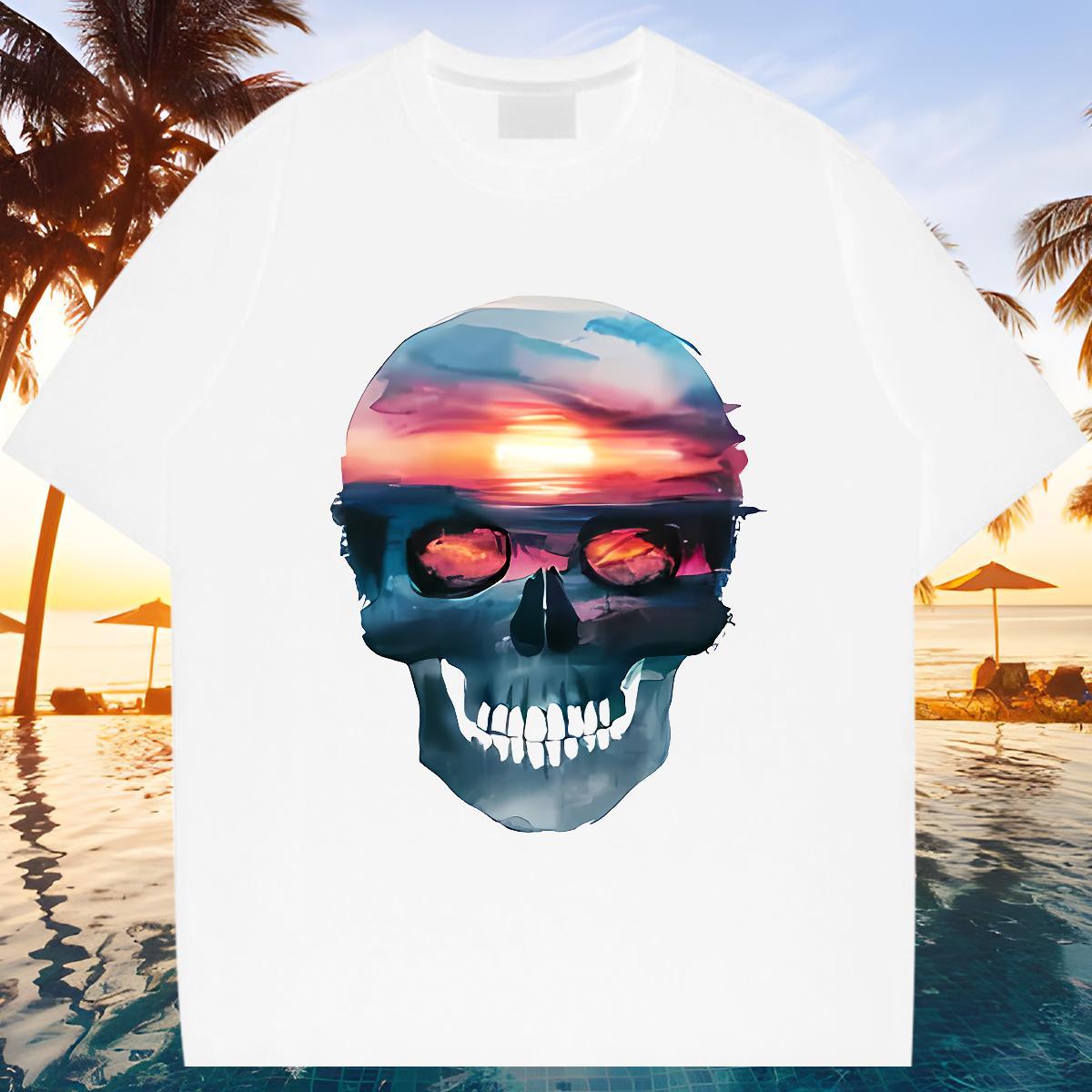 Brand T Shirts Men 230g 100% Cotton skull Spring Summer DIY Printed Breathable Short Sleeve Mens Tshirts Fashion Casual Clothings