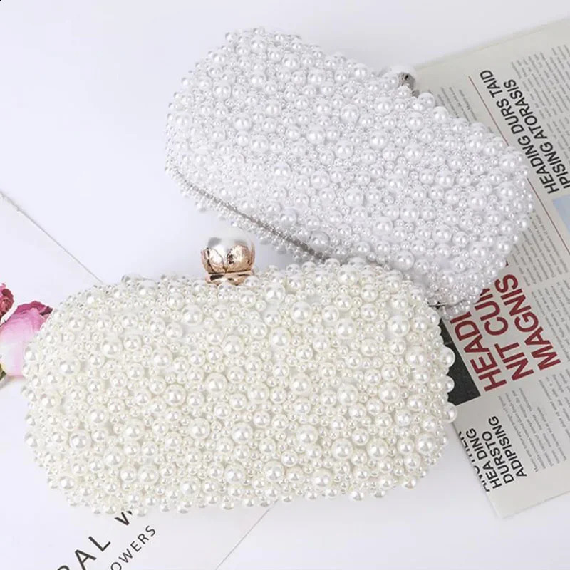 Crystal Pearl Beaded Evening Clutch Handbag Lady Elegant Wedding Messenger Purse Women Oval Shaped Crossbody Chain Bag 240816ZYl