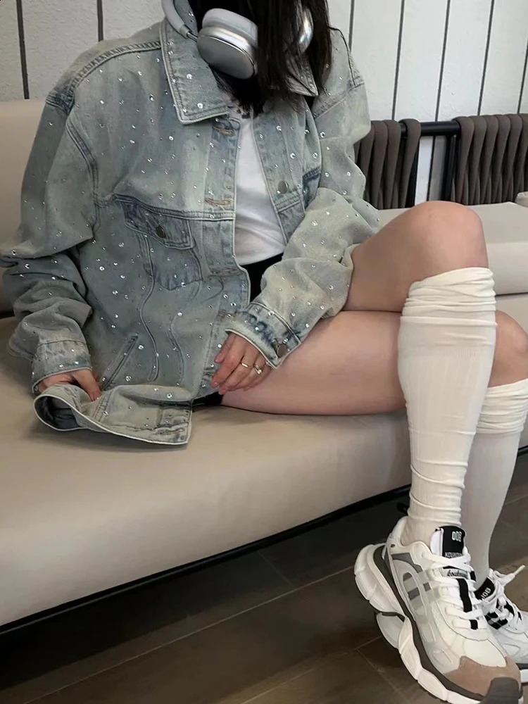 Rhie Denim Jacket - Women's Oversized Autumn Streetwear With Pockets B4