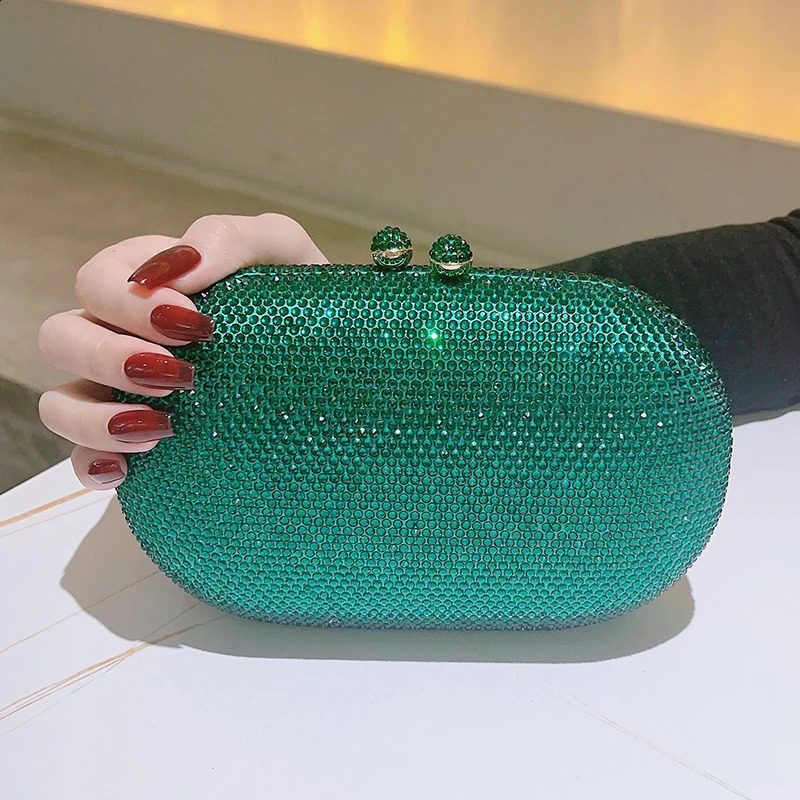 Oval Evening Bag for Women Party Clutches and Bags with Crystal Wedding Prom Dress Chain 240816Z