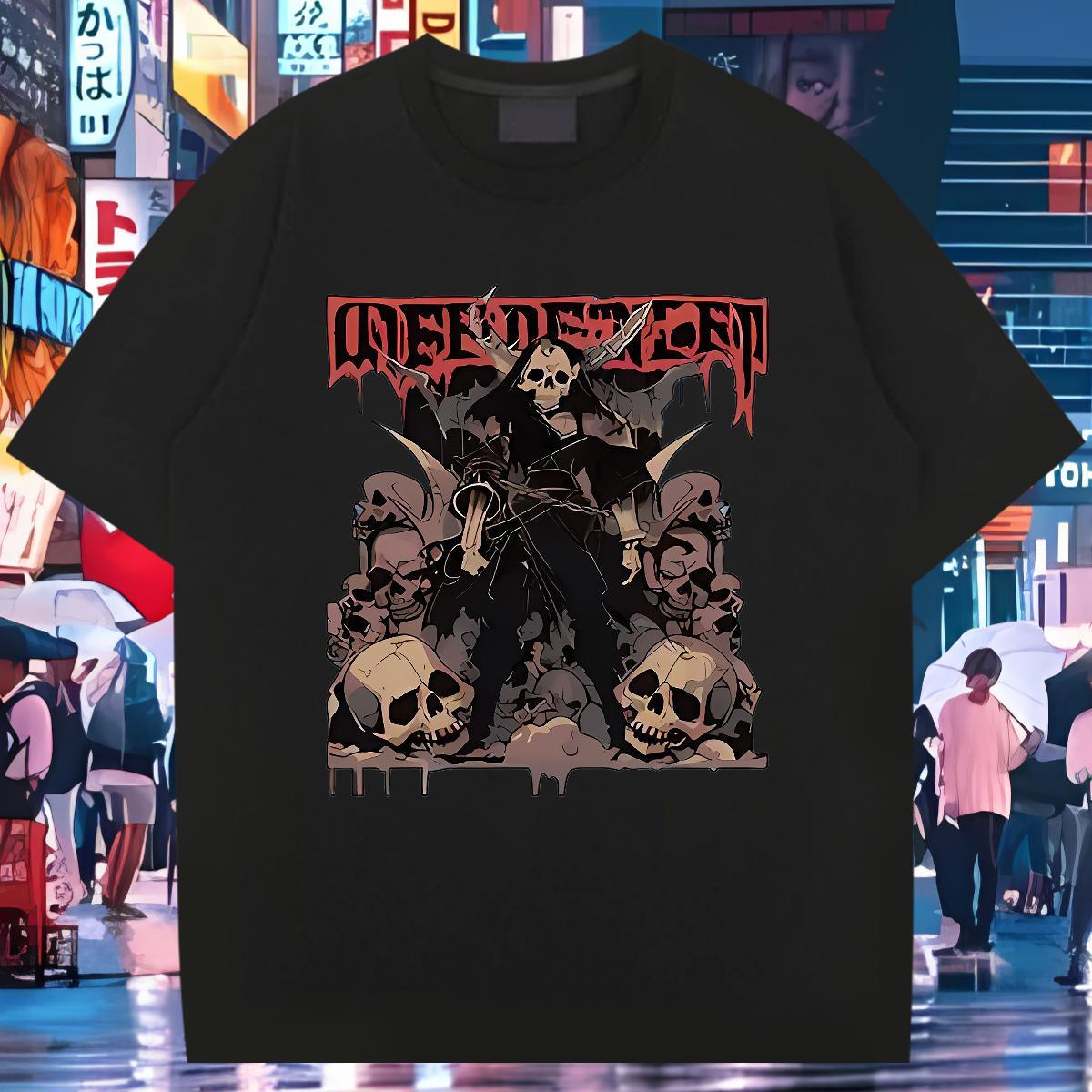 Unisex T Shirts Men 100% Cotton 230g skull Anime Printing Street Cartoon Print Round Neck Short Sleeve Couples T Shirts Factory Direct Tees