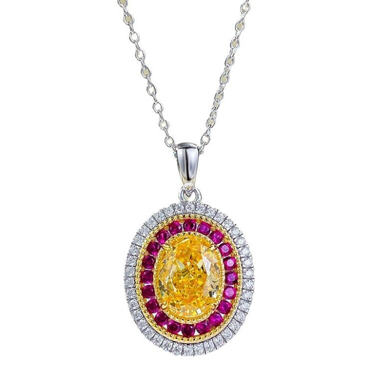 Sterg Sier Moissanite Pendant Necklace | Oval Yellow Dia Elegance