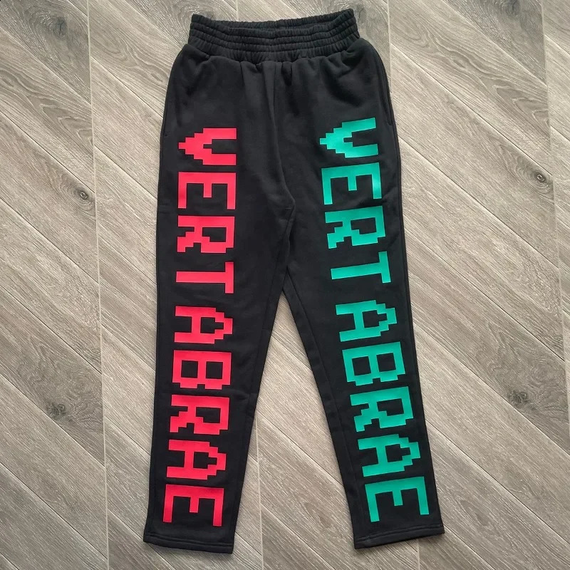 Black Vertebrae Sports Pants for Women 1 Quality Puff Printed Letter Cotton Oversized Jogging Drawstring 240816