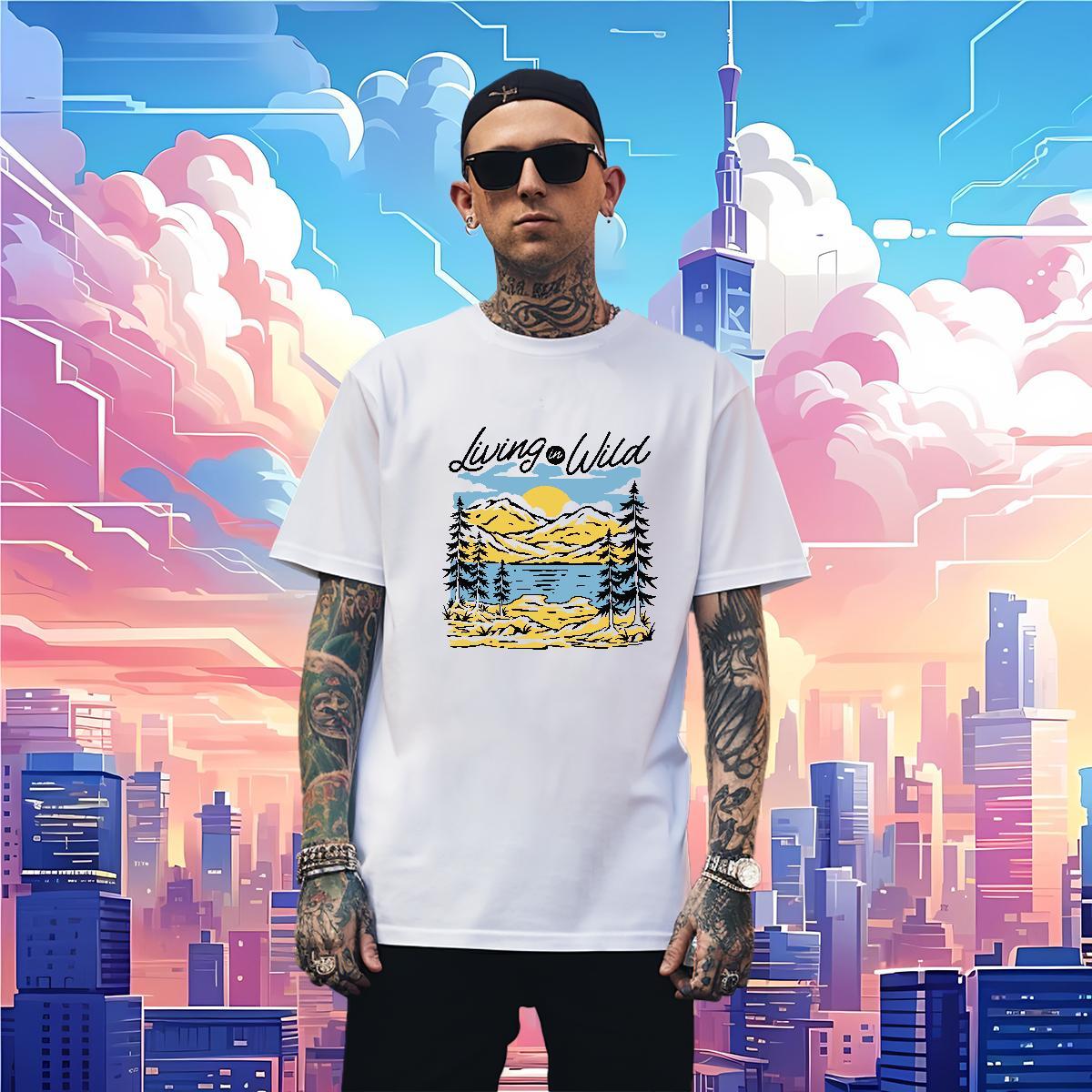 Classic T Shirts Men 230g 100% Cotton mountains Anime Printing Street DIY Short Sleeve Soft Tshirts 2024 Summer Tee Shirt