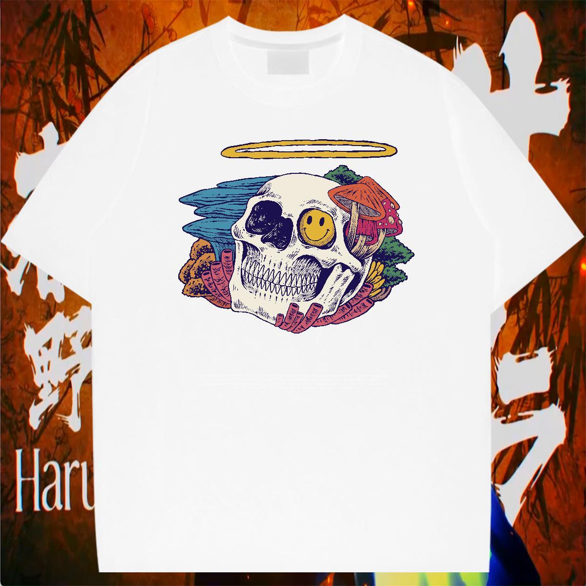 Wholesale T shirt 230g Cotton skull Beach Skull Breathable Short Sleeve Tshirts 2024 Summer Tees
