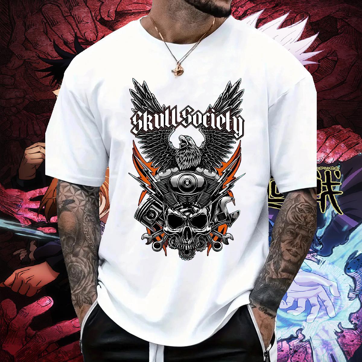 Loose Fit T-Shirts 100% Cotton 230g skull Daily Wear White Plus Size Short Sleeve O-Neck Men Tops Tees DIY Tshirts