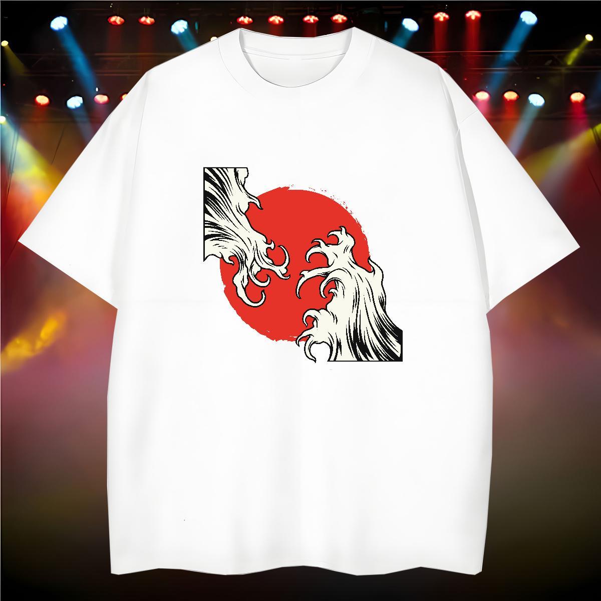 Loose T Shirt For Man 230g Cotton sea wave High Street Hip Hop Custom Big Size Breathable Crew Neck Tshirt for Man Woman Fashion Design Tops Tees