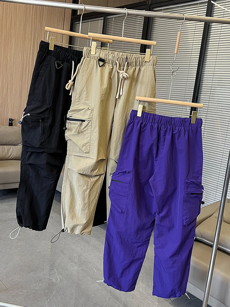 Spring Mens Cargo Pants Korean Fashion Outdoor Big Pockets Straight Baggy Casual Pants Male Wide Leg Loose Trousers 240812