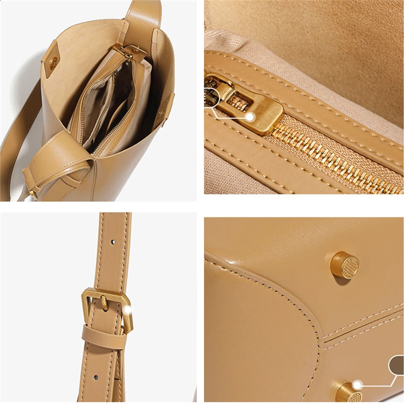 Hifashion denim leather bucket shoulder bag for women trend ner retro cross body wallet office handbag 240817