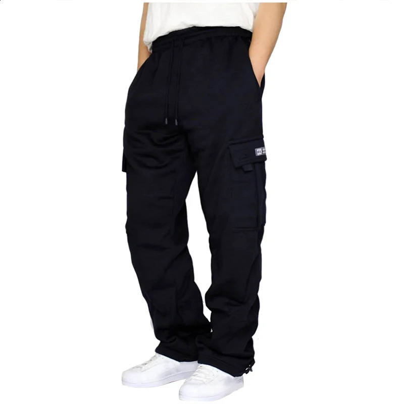 Mens Sweatpants Straight Fit Joggers for Sports and Streetwear Loose Oversized Drawstring Long Pants Men Multi-pocket Pants 240814