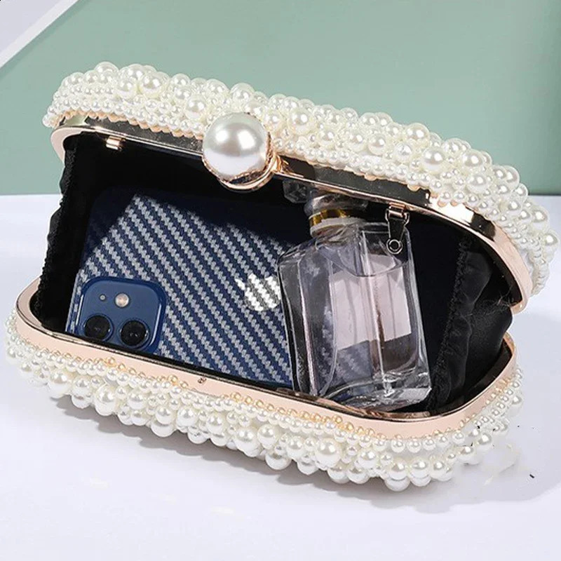 Crystal Pearl Beaded Evening Clutch Handbag Lady Elegant Wedding Messenger Purse Women Oval Shaped Crossbody Chain Bag 240816ZYl