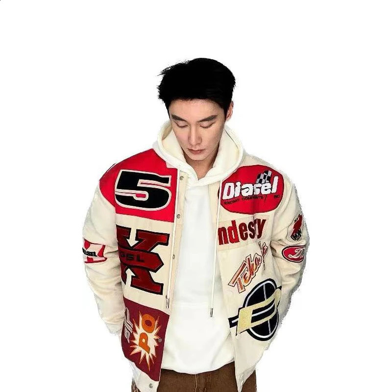 American motorcycle mens and womens baseball uniform jacket spring autumn fashion street couple flying racing chic 240816