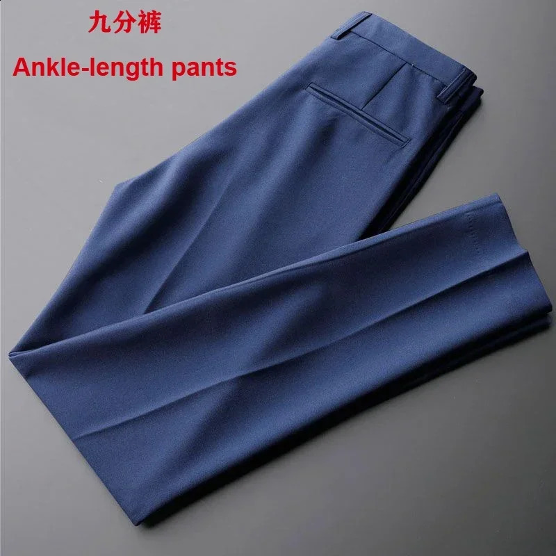 Mens straight thin casual white pants mens set anti premium nine point w240816